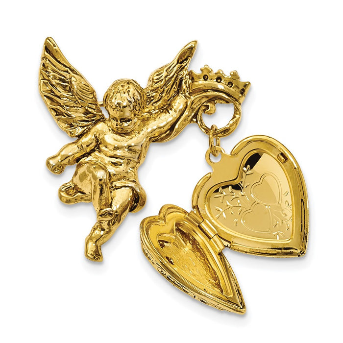 Exclusive Gold-tone Angel Brooch with 20mm Heart & Crystal Cross Locket - Stylish Faith Symbol-4