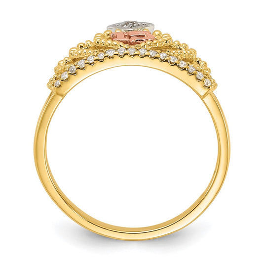 Buy Stylish 10K Tri-Color Diamond Beaded Crown Ring - Perfect for Quinceaera!