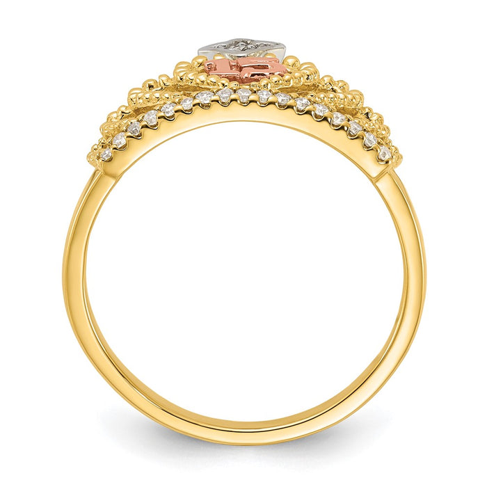 Buy Stylish 10K Tri-Color Diamond Beaded Crown Ring - Perfect for Quinceaera!-2