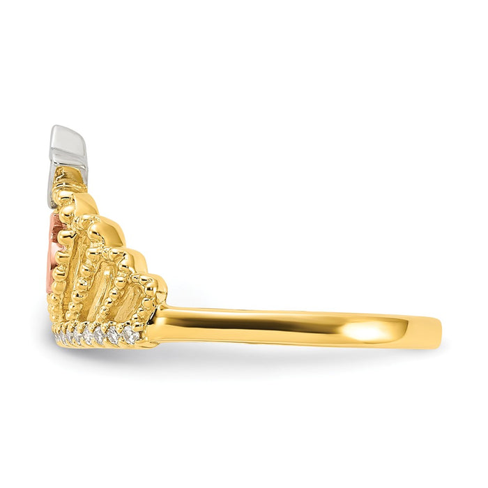 Buy Stylish 10K Tri-Color Diamond Beaded Crown Ring - Perfect for Quinceaera!-3