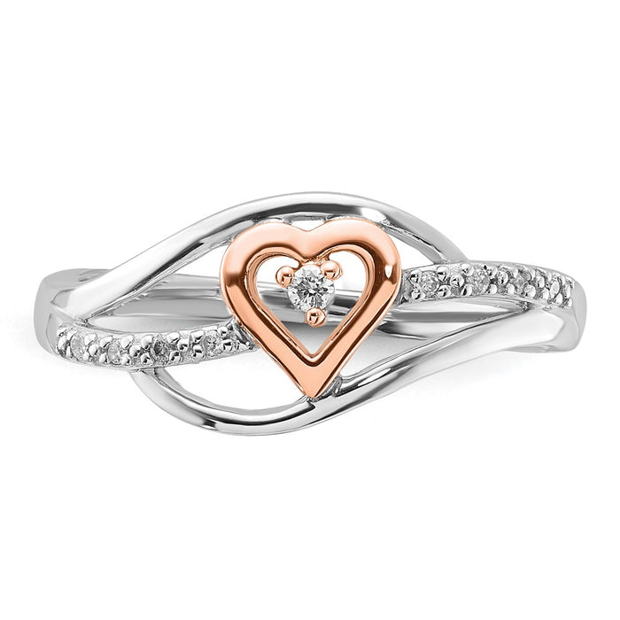 Exclusive Polished Diamond Heart Ring in Sterling Silver & 10K Rose Gold-4