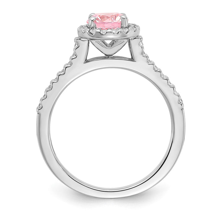 Exclusive Polished Sterling Silver Halo Ring with Pink & Clear CZ - Stylish Value!-2