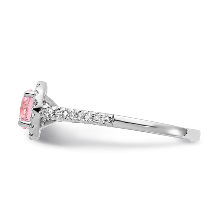 Exclusive Polished Sterling Silver Halo Ring with Pink & Clear CZ - Stylish Value!-4