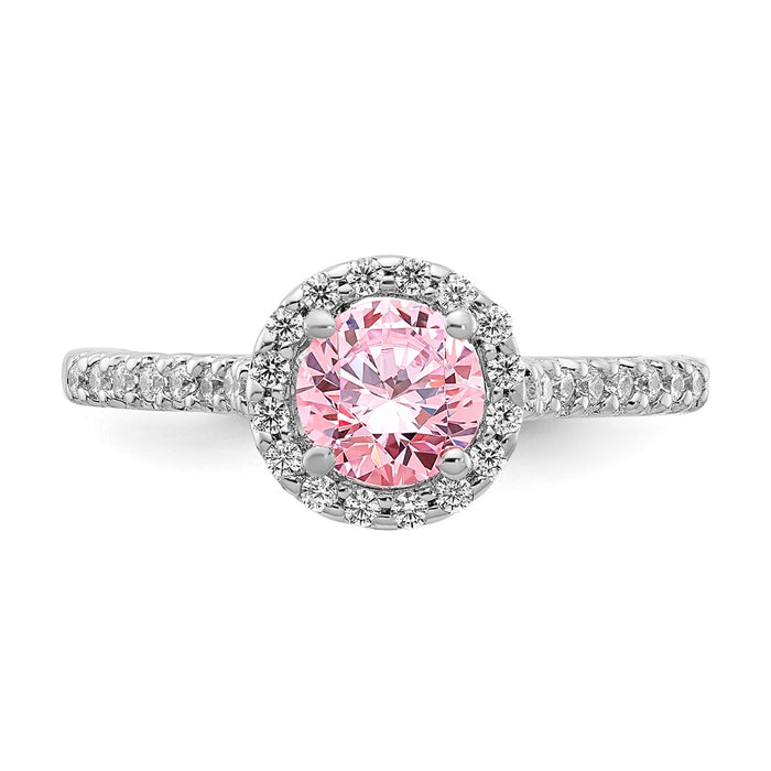 Shop Stylish Sterling Silver Pink & Clear CZ Halo Ring - 14K Gold Finish, 1.5g-4