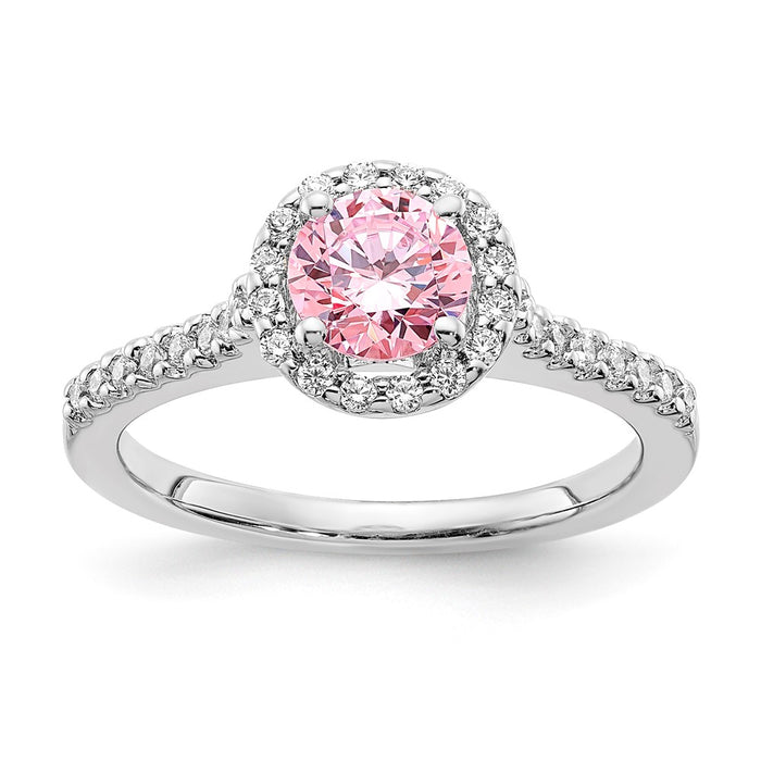 Exclusive Polished Sterling Silver Halo Ring with Pink & Clear CZ - Stylish Value!-1
