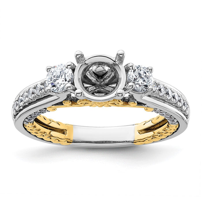 Exclusive 14K Two-Tone Three-Stone Engagement Ring, 2-3.5mm Side Stones, Stylish Value-1