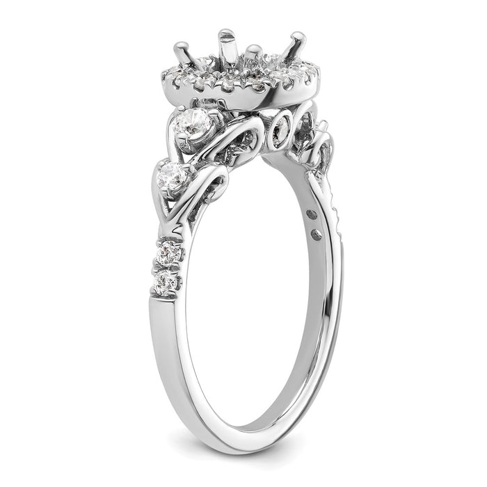 High-Quality 14K White Gold Round Halo Diamond Semi-Mount Engagement Ring-6