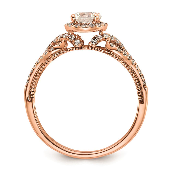High-Quality 14K Rose Gold Round Halo Diamond Semi-Mount Ring - Affordable Elegance-2