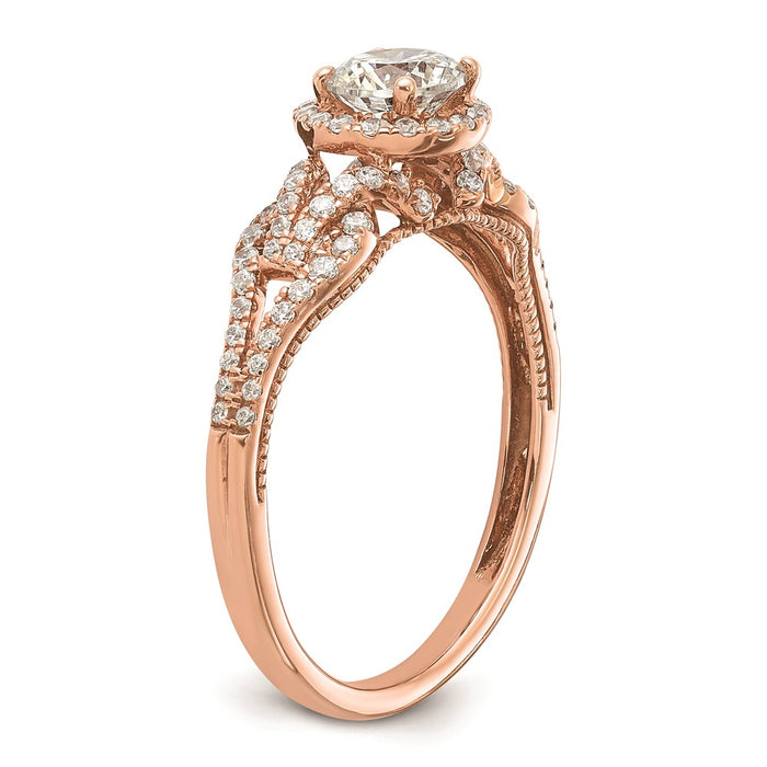 High-Quality 14K Rose Gold Round Halo Diamond Semi-Mount Ring - Affordable Elegance-6