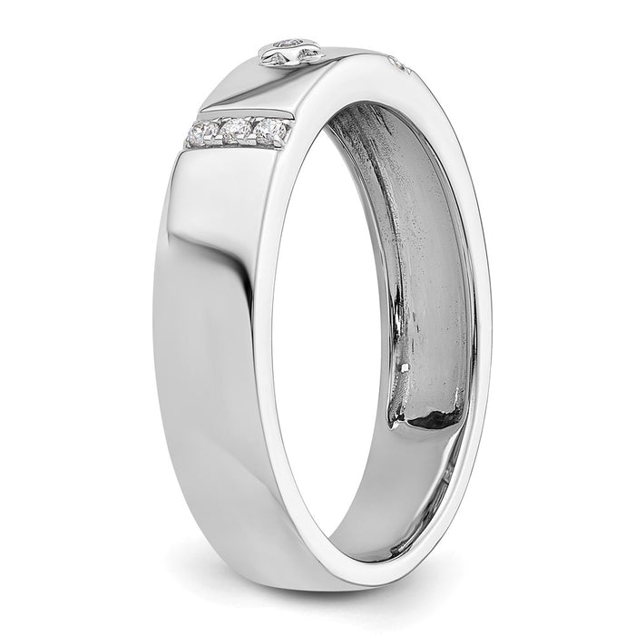 High-Quality 14K White Gold Men's Wedding Band, Diamond-Studded Star Design-6