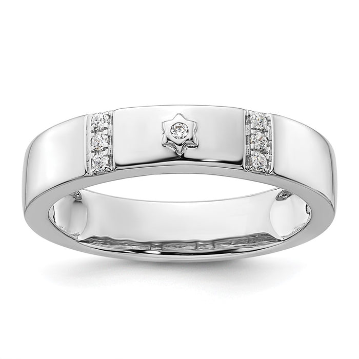 High-Quality 14K White Gold Men's Wedding Band, Diamond-Studded Star Design-1