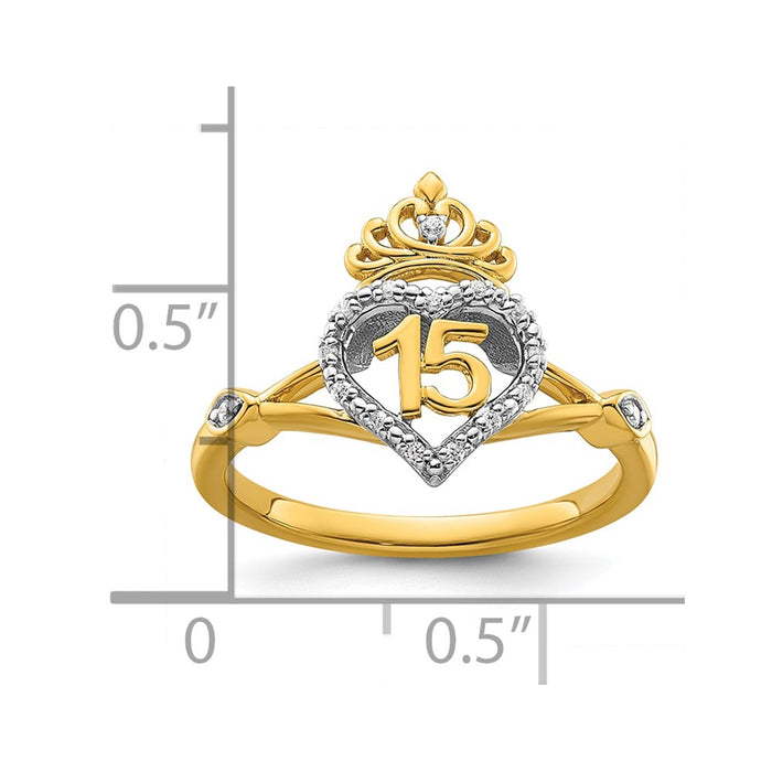 Exclusive 14K Two-Tone Diamond Quinceaera Ring - Stylish Heart & Crown Design-5