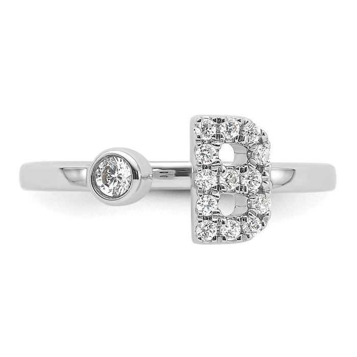 Exclusive 14K White Gold Adjustable Initial B Ring with 1/5 Carat Diamond-4