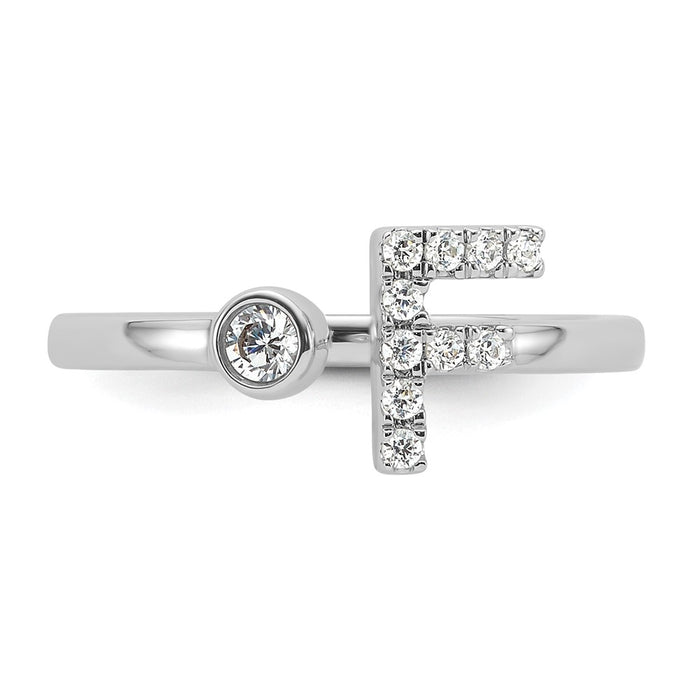 Shop Stylish 14K White Gold Adjustable Initial F Ring with 1/6 Carat Diamond-4