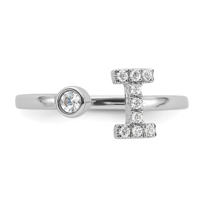 Shop Stylish 14K White Gold Adjustable Initial I Ring with 1/6 Carat Diamond-4