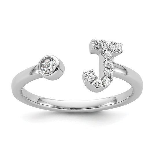 Shop Stylish 14K White Gold Adjustable Initial J Ring with 1/6 Carat Diamond