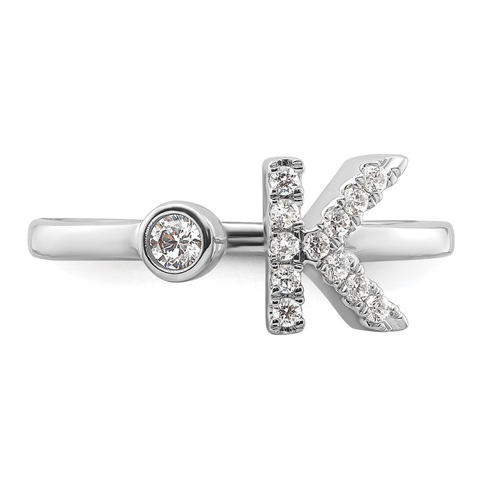 High-Quality 14K White Gold Adjustable Initial K Ring with 1/5 Carat Diamond-4