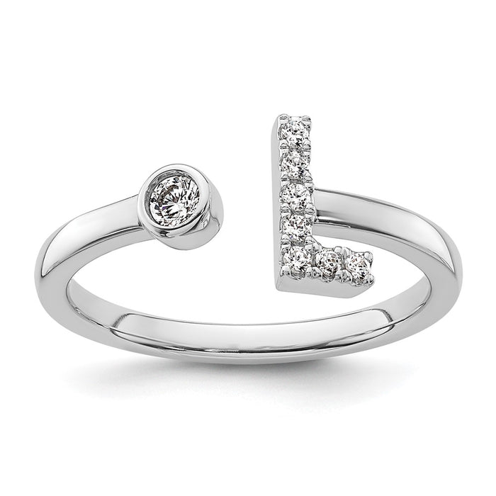 Buy Affordable 14K White Gold Adjustable Initial L Ring with 1/8 Carat Diamond-1
