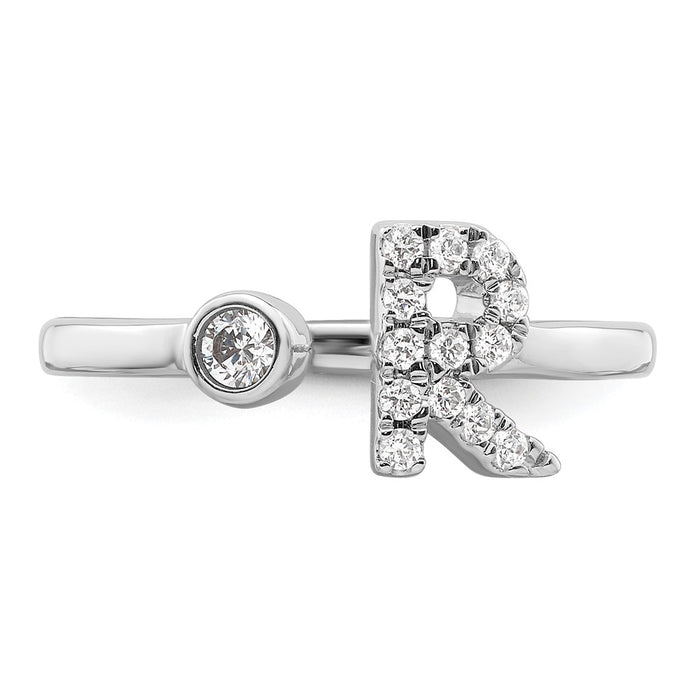 Shop Stylish 14K White Gold Adjustable Initial R Ring with 1/5 Carat Diamond-4