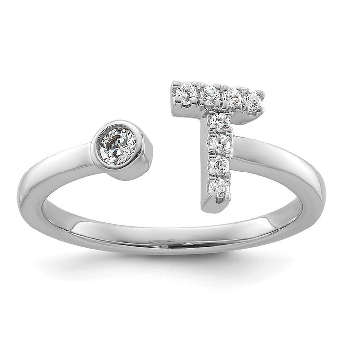 Buy Stylish 14K White Gold Adjustable Initial T Ring with 1/6 Carat Diamond-1