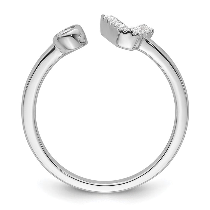 Shop Stylish 14K White Gold Adjustable Initial V Ring with 1/6 Carat Diamond-2