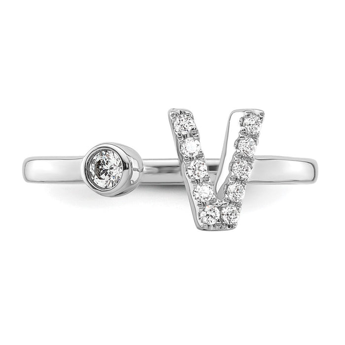 Shop Stylish 14K White Gold Adjustable Initial V Ring with 1/6 Carat Diamond-4
