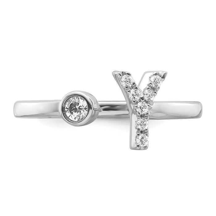 Shop Stylish 14K White Gold Adjustable Initial Y Ring - 1/8 Carat Lab Diamond-4