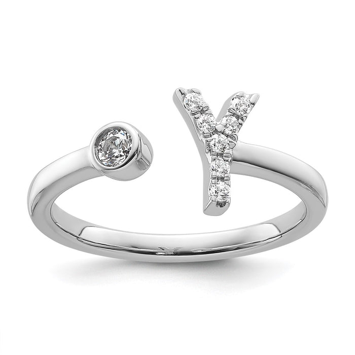 Shop Stylish 14K White Gold Adjustable Initial Y Ring - 1/8 Carat Lab Diamond-1