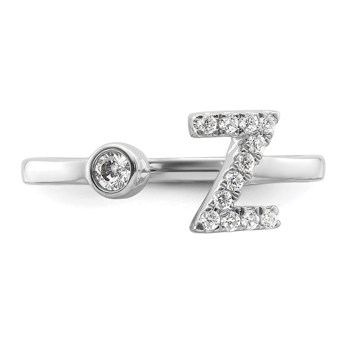 Shop Stylish 14K White Gold Adjustable Initial Z Ring with 1/5 Carat Diamond-4