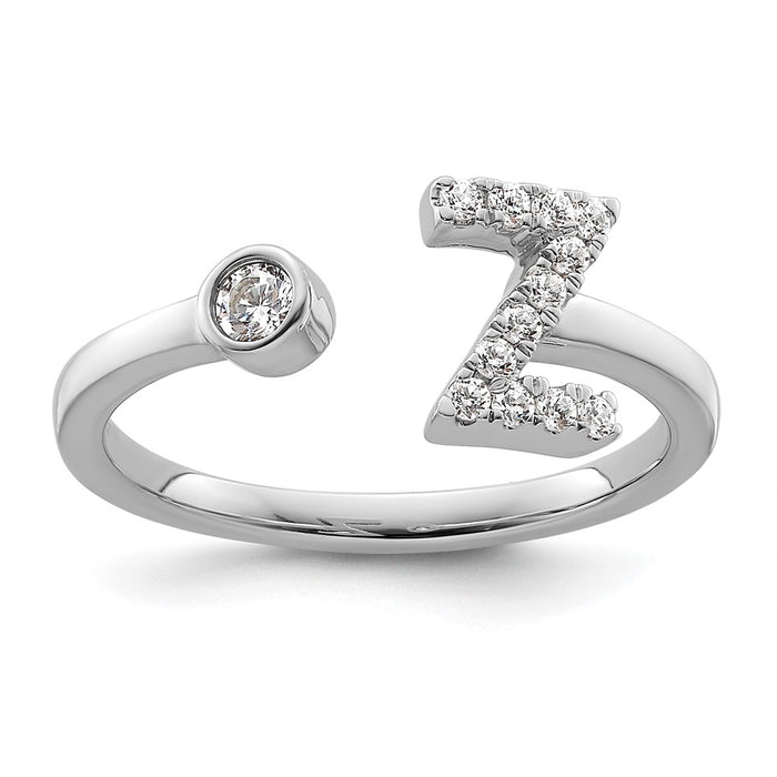 Shop Stylish 14K White Gold Adjustable Initial Z Ring with 1/5 Carat Diamond-1