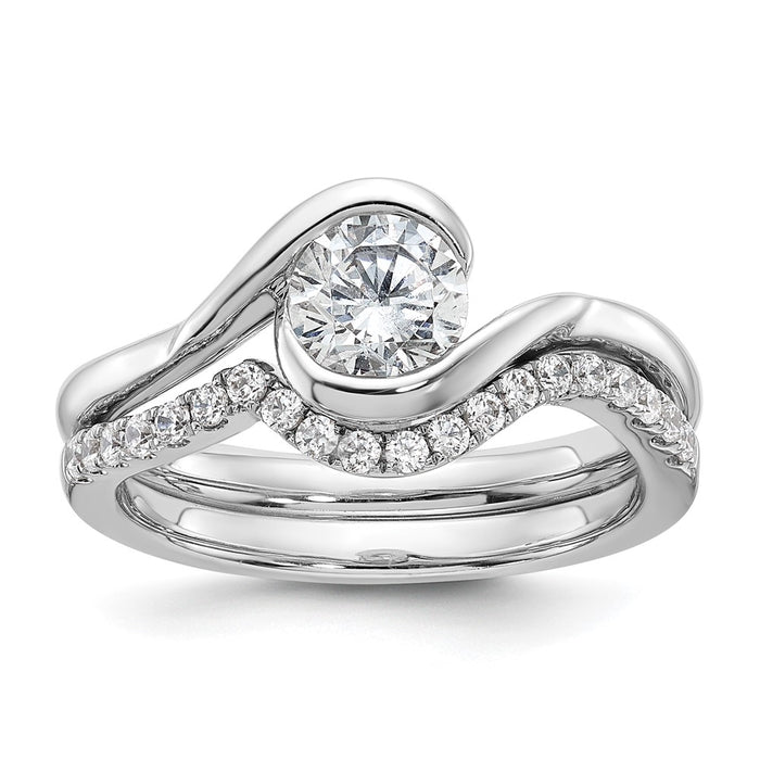 High-Quality 14K White Gold 3/4 Carat Half-Bezel Engagement Ring - Stylish Value-7