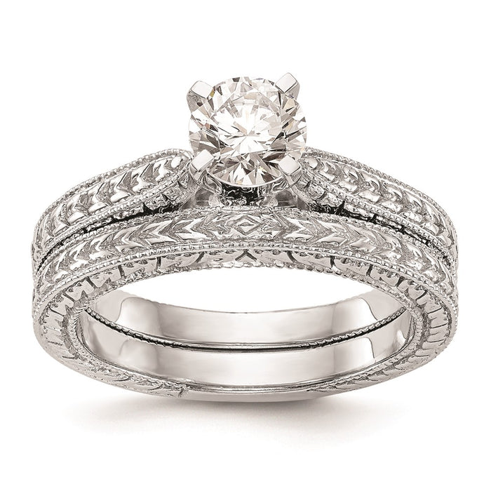 Buy 14K White Gold Etched Peg-Set Engagement Ring Setting - Stylish Value!-7