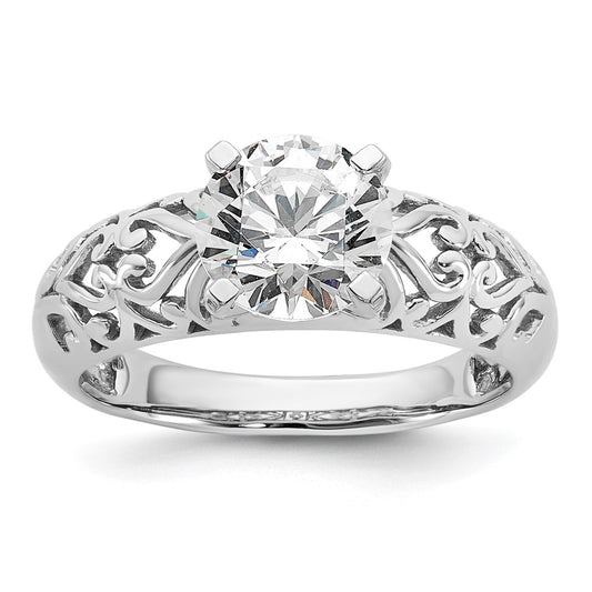 Exclusive 14K White Gold Filigree Heart Engagement Ring Setting - Stylish Value