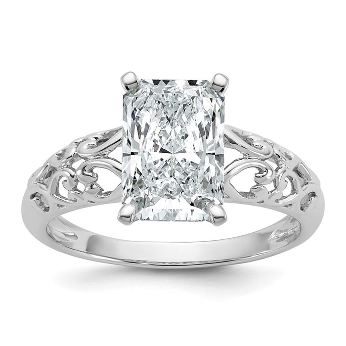 Exclusive 14K White Gold Filigree Heart Engagement Ring Setting - Affordable Price-7