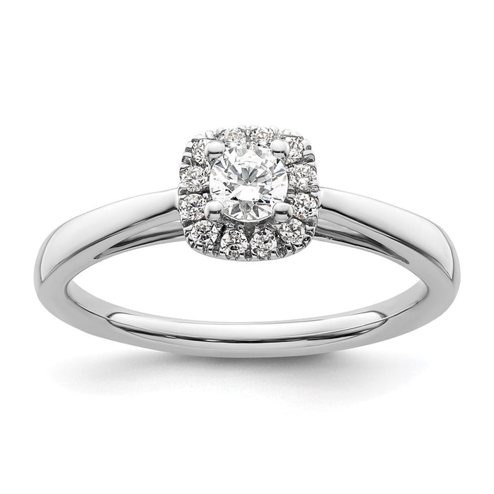 High-Quality 14K White Gold Halo Engagement Ring | 1/5 Carat Center, Stylish Accents-1