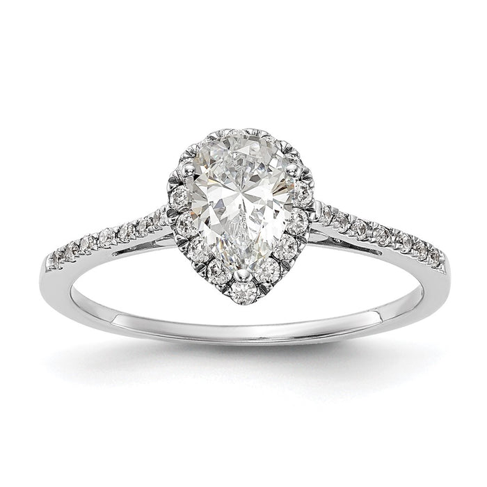 High-Quality 14K White Gold Pear Halo Diamond Semi-Mount Engagement Ring-4