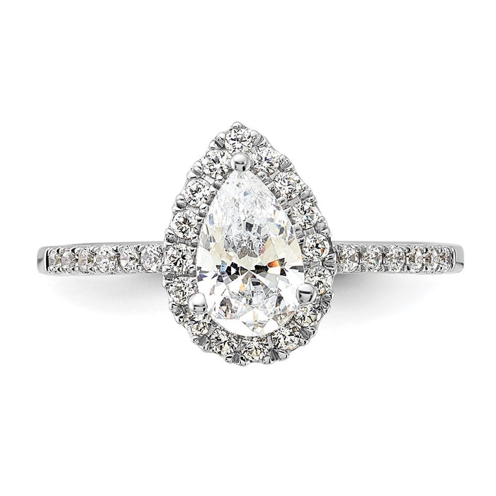 High-Quality 14K White Gold Pear Halo Diamond Semi-Mount Engagement Ring-6