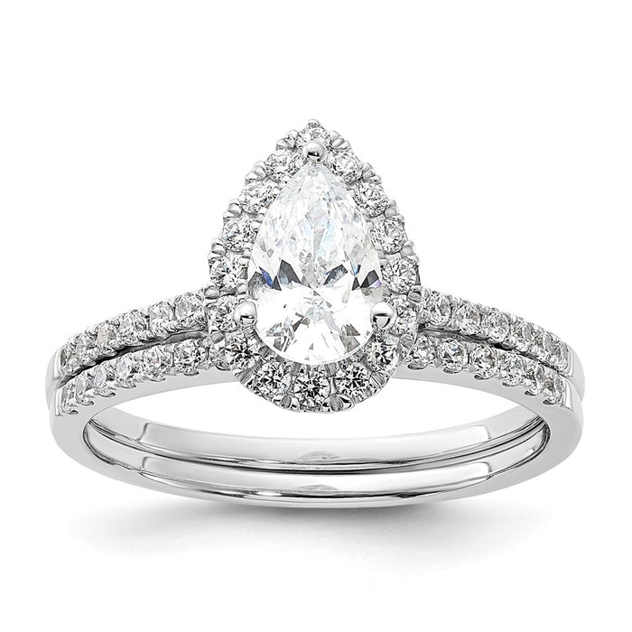 Exclusive 14K White Gold Halo Engagement Ring, 1 Carat Pear Center, Stylish Value-7