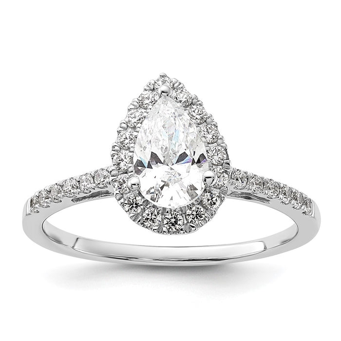 Exclusive 14K White Gold Halo Engagement Ring, 1 Carat Pear Center, Stylish Value-1