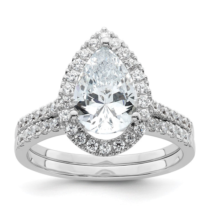 Buy Exclusive 14K White Gold Halo Engagement Ring for 2 Carat Pear Center & 1/3 Carat Accents-7