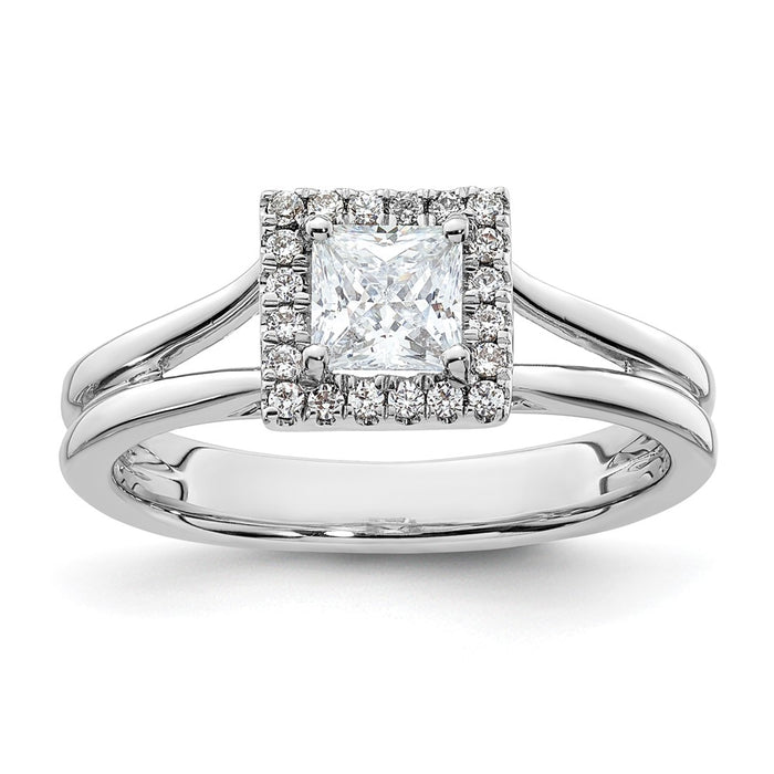 Buy Exclusive 14K White Gold Halo Engagement Ring, 1/2 Carat Princess Cut Diamond-1