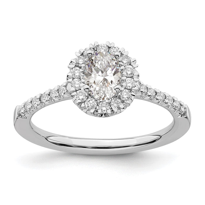 High-Quality 14K White Gold Halo Engagement Ring - 1/2 Carat Oval Center, Stylish Design-1