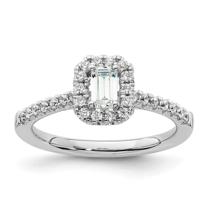 Buy Exclusive 14K White Gold Halo Engagement Ring, 1/3 Carat Emerald-Cut Center-1