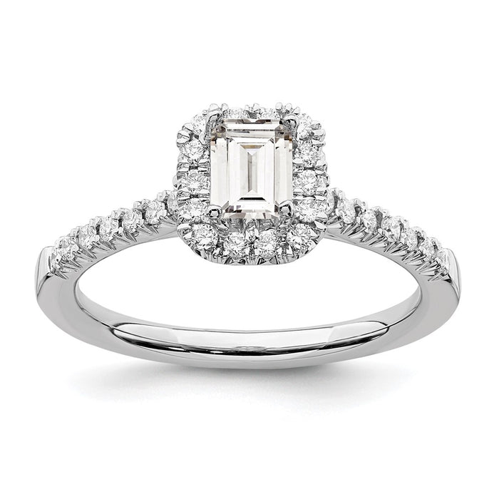 Buy Stylish 14K White Gold Halo Engagement Ring - 1/2 Ct Emerald-Cut Center-1