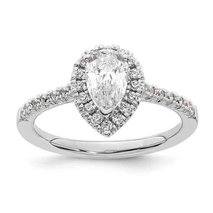 Buy Stylish 14K White Gold Halo Engagement Ring with 3/4 Carat Pear Center-7