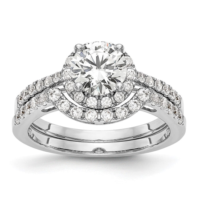 Exclusive 14K White Gold Halo Engagement Ring - 1 Carat Center, 3/8 Carat Diamonds-7