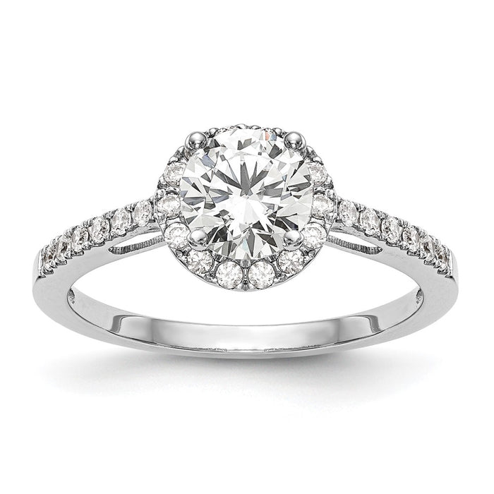 Exclusive 14K White Gold Halo Engagement Ring - 1 Carat Center, 3/8 Carat Diamonds-1