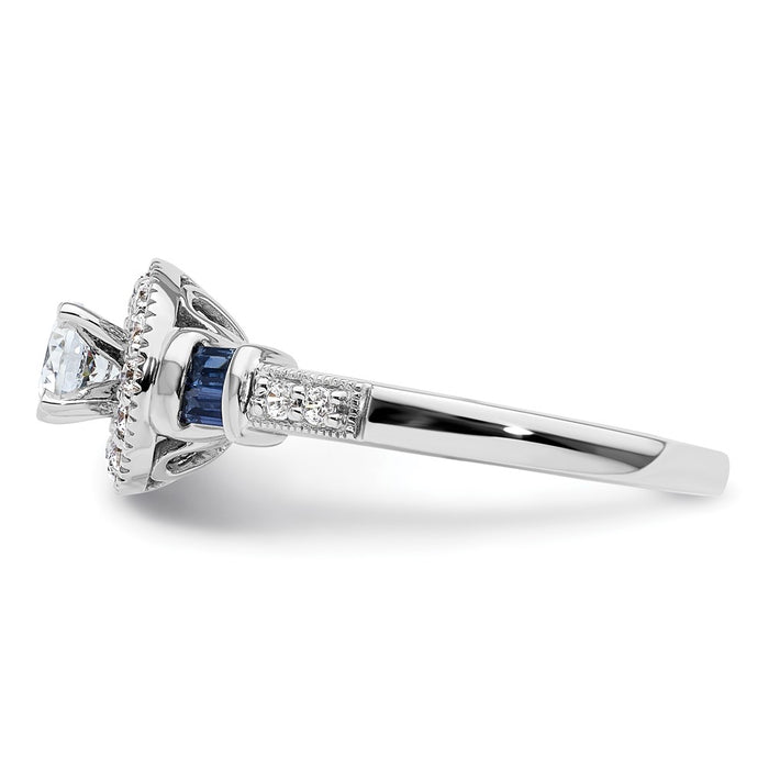 Buy 14K White Gold Halo Engagement Ring, 1/5 Carat Diamonds & Sapphires, Stylish Design for 3/8 Carat Center Stone-3