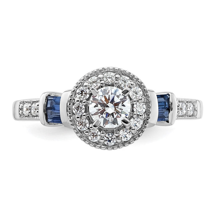 Buy 14K White Gold Halo Engagement Ring, 1/5 Carat Diamonds & Sapphires, Stylish Design for 3/8 Carat Center Stone-4