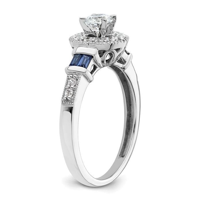 Buy 14K White Gold Halo Engagement Ring, 1/5 Carat Diamonds & Sapphires, Stylish Design for 3/8 Carat Center Stone-6